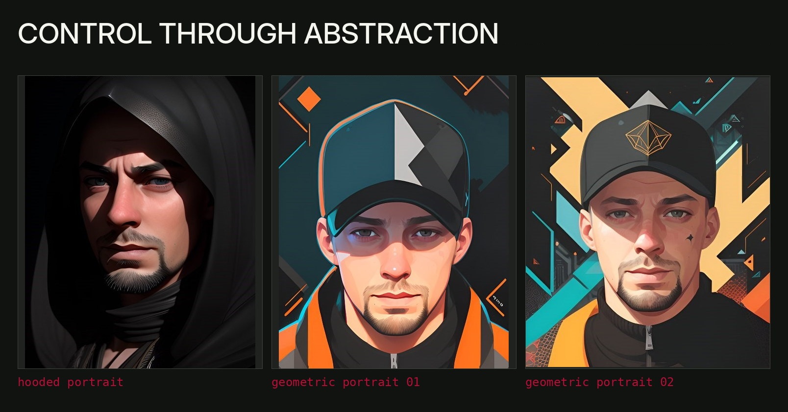 Three stylised and geometric portrait illustrations from 2024.